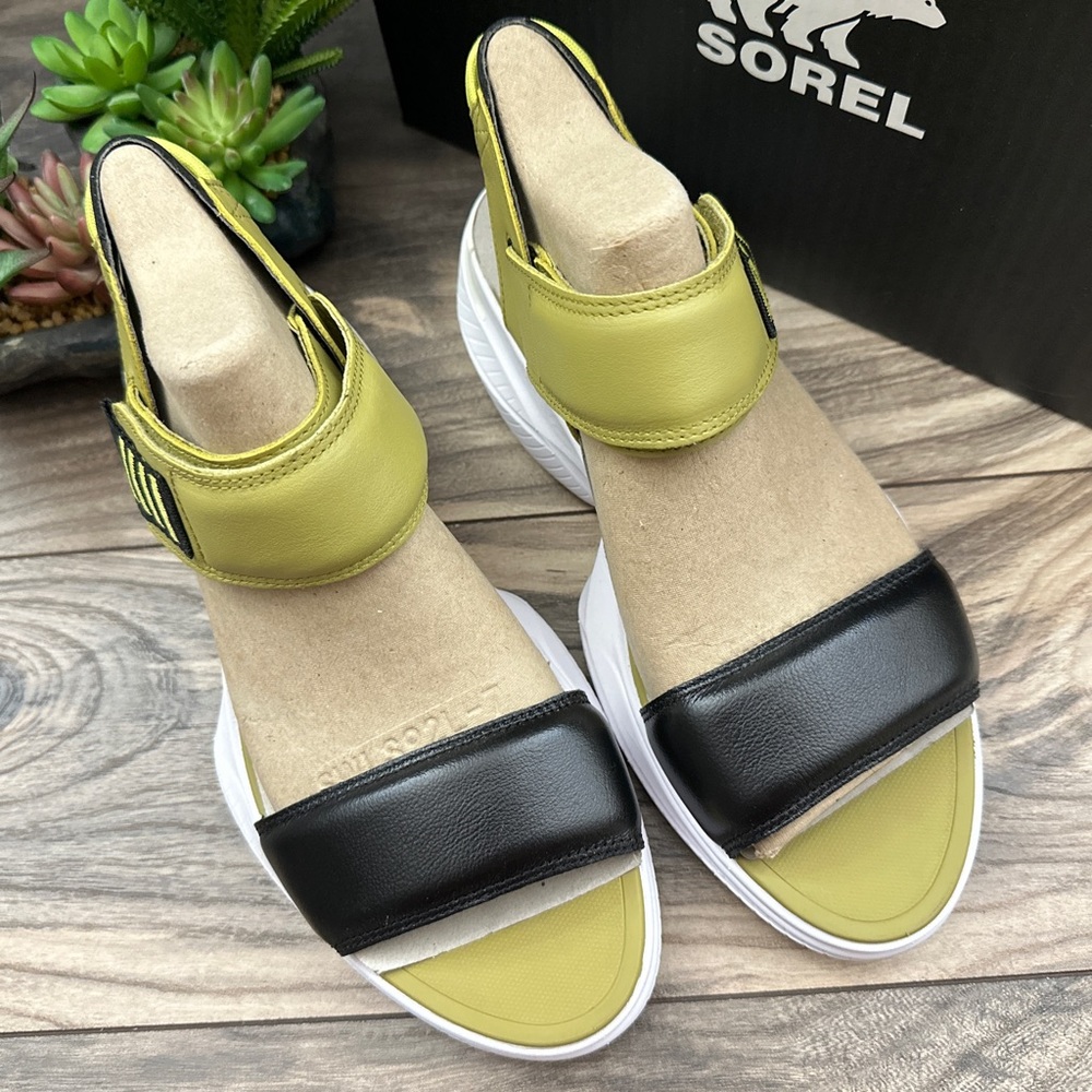 NIB Sorel Explorer Blitz Stride Leather Sport Sandal Olive Shade Black 9 40 - Picture 3 of 11